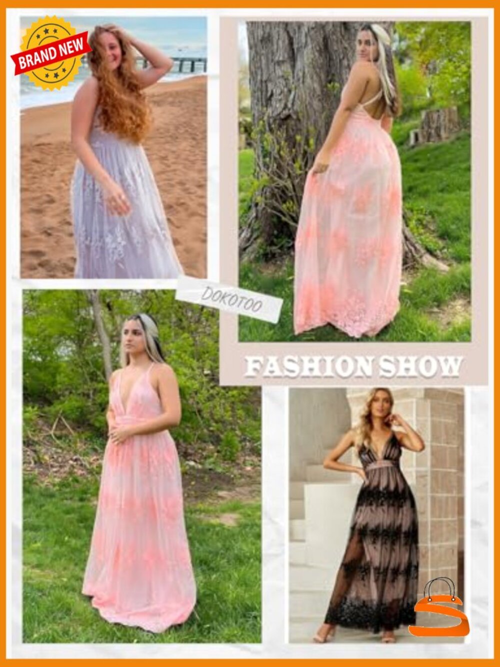 Deep V-Neck Embroidered Lace Mesh Maxi Dress with Slit - Picture 5 of 7